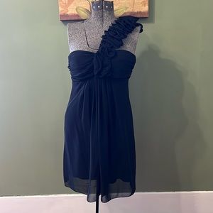 One strap ruffle black chiffon dress